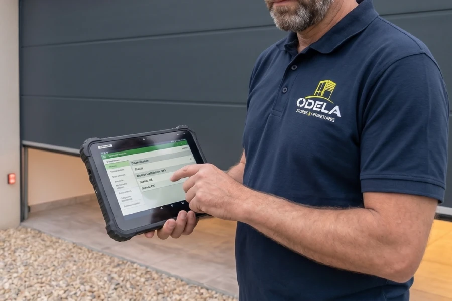 Homme consultant un tableau sur tablette